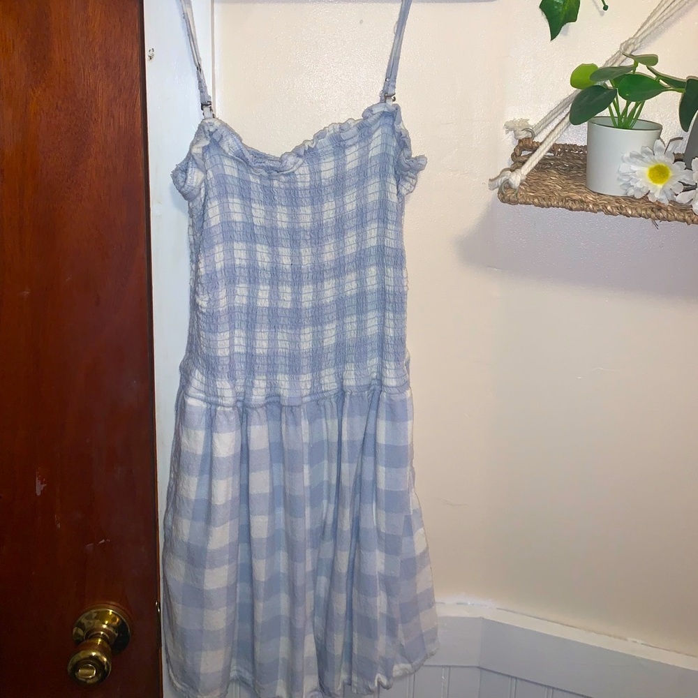Blue Checkered Romper with Belt